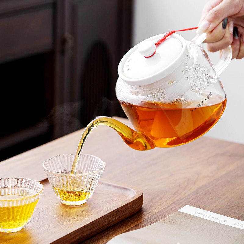 日式玻璃烧茶壶陶瓷内胆茶具电陶炉蒸茶器蒸茶壶煮茶器 雨濛蒸茶器(白)配福运白电陶炉