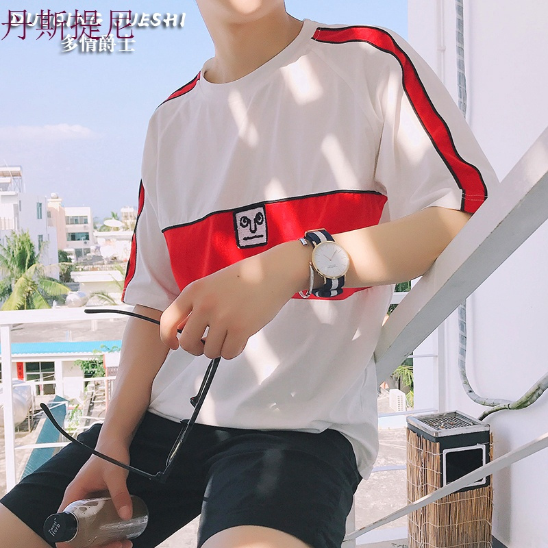T恤男短袖圆领宽松潮流韩版五分袖夏季原宿风青少年半袖2018新款