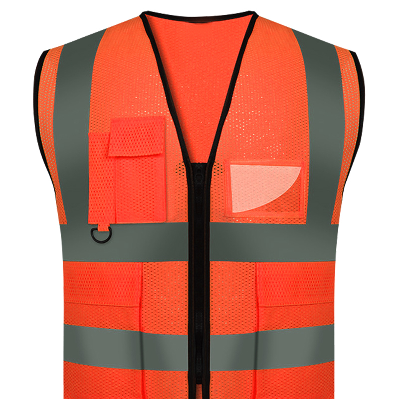 反光背心拉链式反光衣荧光橙色汽车交通安全警示马甲4条反光条