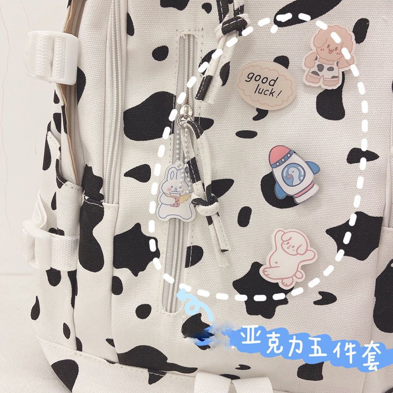 书包女韩版原宿奶牛斑马纹背包可爱少女大容量学生帆布校园双肩包 斑马纹普通版[普通面料无加固] 书包[单包不加挂件]