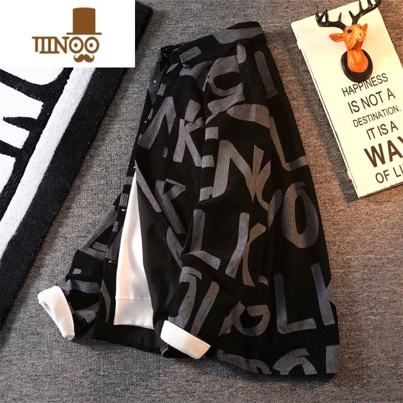 YANXU美式复古灯芯绒长袖衬衫男高街痞帅潮流宽松男装外套潮牌衣服图片