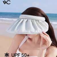 VVC防晒帽女防紫外线全脸遮阳帽太阳帽子夏帽空顶发箍贝壳帽大檐 水雾蓝