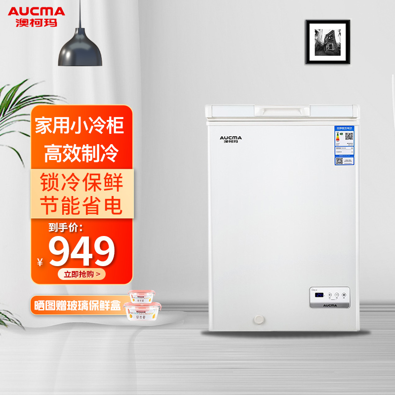 澳柯玛冰柜家用小型冷冻冷藏柜 102升卧式冷柜低温速冻柜 电脑控温 BC/BD-102DNE