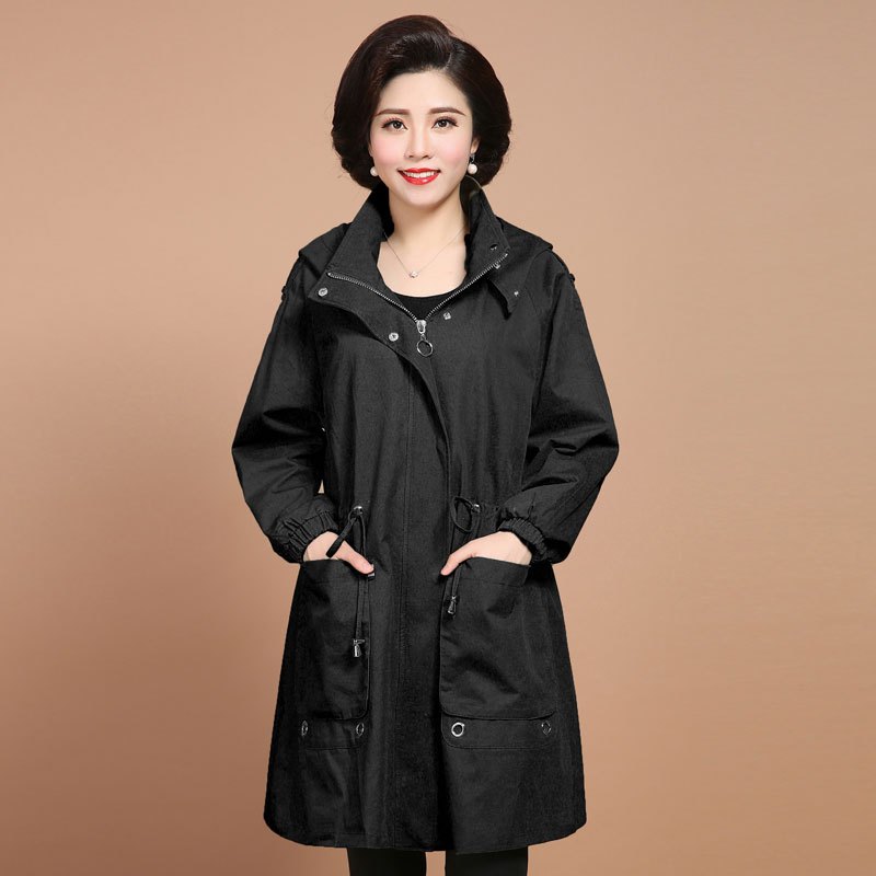 艳如飞200斤妈妈春装加肥加大码风衣新款中老年女装胖人穿的宽松长