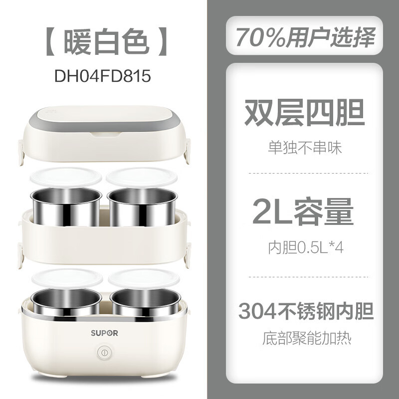 苏泊尔(SUPOR)电热饭盒 2L容量 可煮饭加热饭盒插电保温饭盒304不锈钢内胆 双层电热饭盒 DH04FD815高清大图