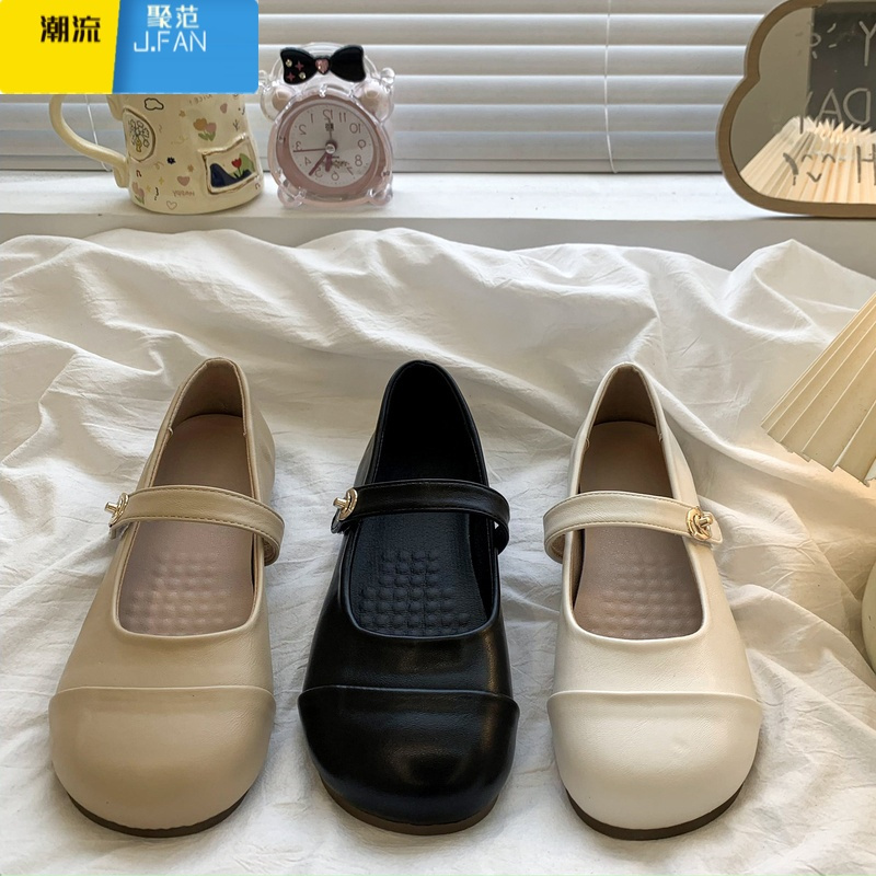 聚范平底圆头复古学生百搭小皮鞋女2024新款夏季配裙子法式玛丽珍单鞋
