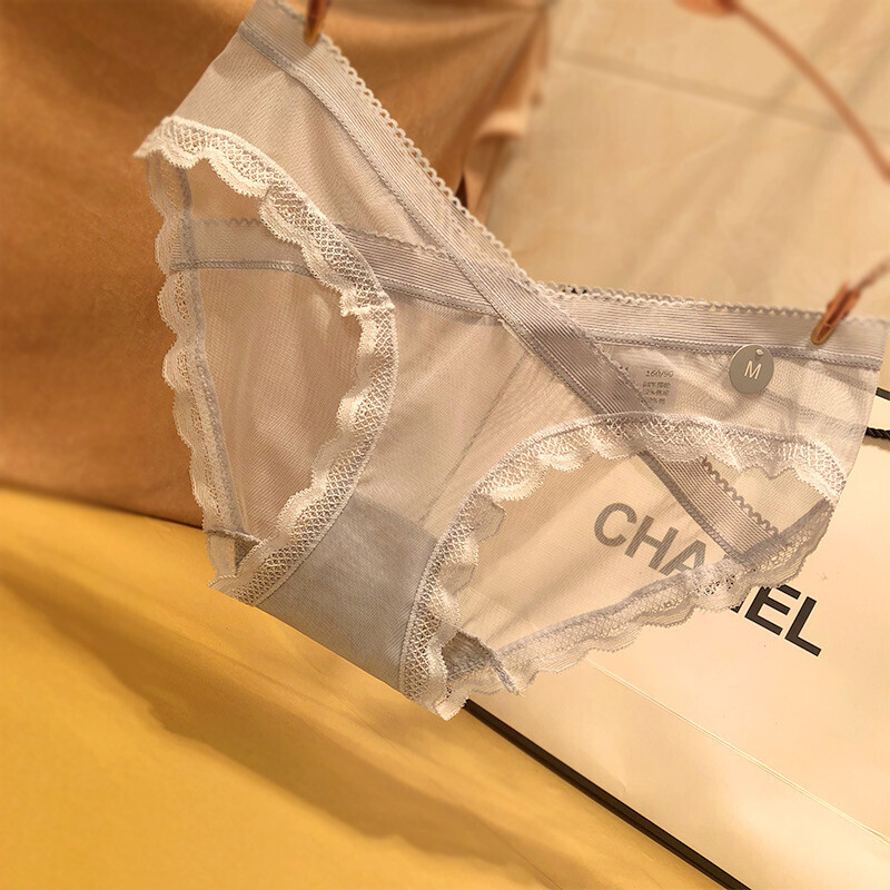 波迷娜bomina大码胖妹妹内裤欧美镂空交叉蕾丝边网纱低腰女士三角内裤