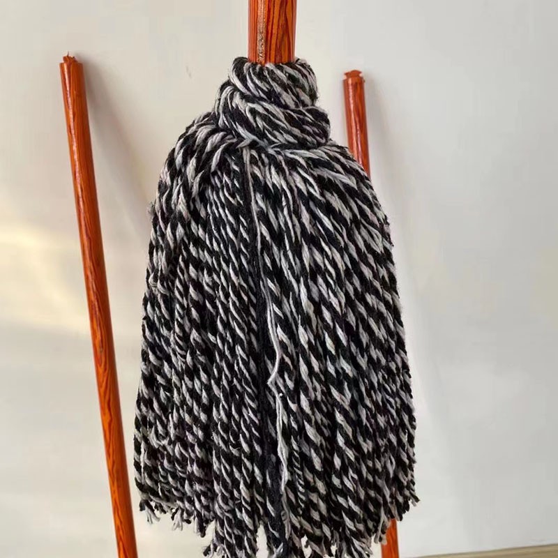 礼千初 木杆圆头拖把棉线地拖墩布拖把清洁拖布吸水拖手拧拖把 蓝白线