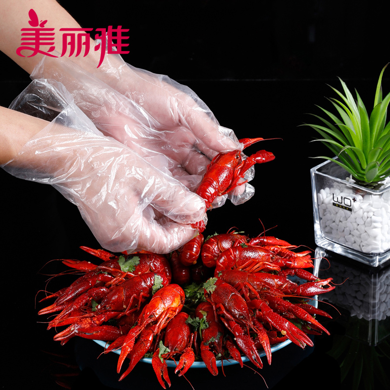 美丽雅 厨房餐饮pe食品用材质防油污透明塑料一次性手套50只入