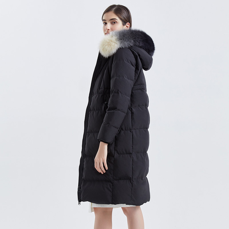 坦博尔女士羽绒服女时尚渐变色长款大毛领潮流外套