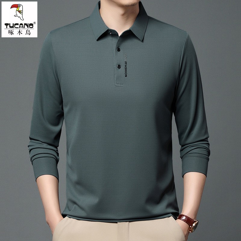 啄木鸟男士长袖t恤polo衫秋冬季休闲轻商务打底衫时尚翻领正装高清大图