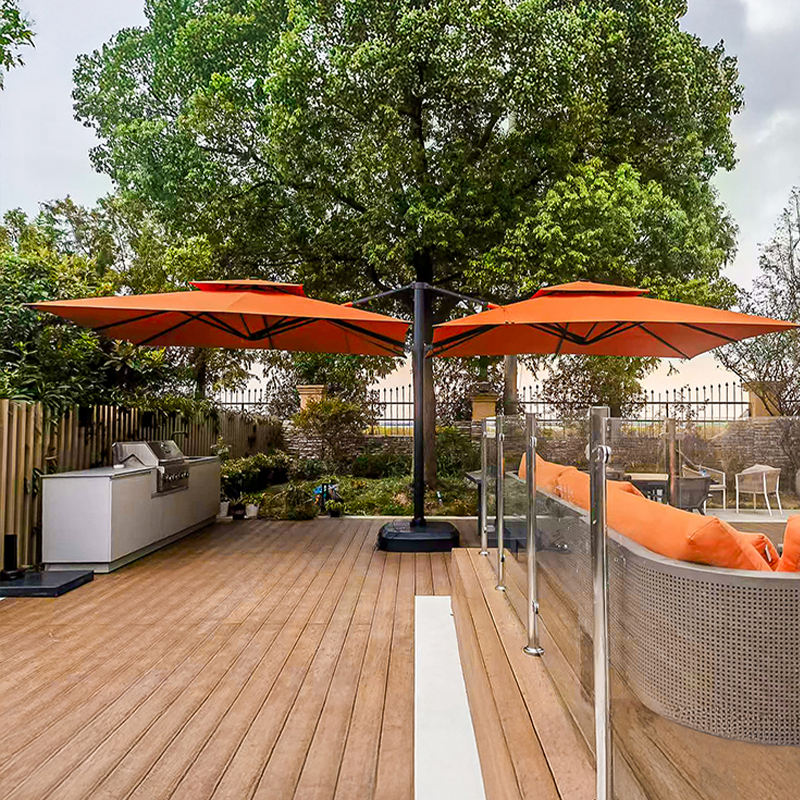 紫叶双头罗马伞高端液压商用店铺门口sunbrella遮阳伞大理石底座 双顶2.1米方形双头液压【Sunbrella伞布，配80KG