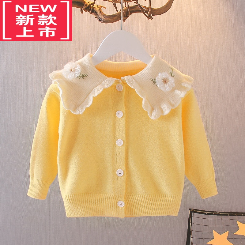 可莉允0-1-2-3-4岁女宝宝春秋装长袖开衫女童毛衣一岁婴儿针织衫上衣棉