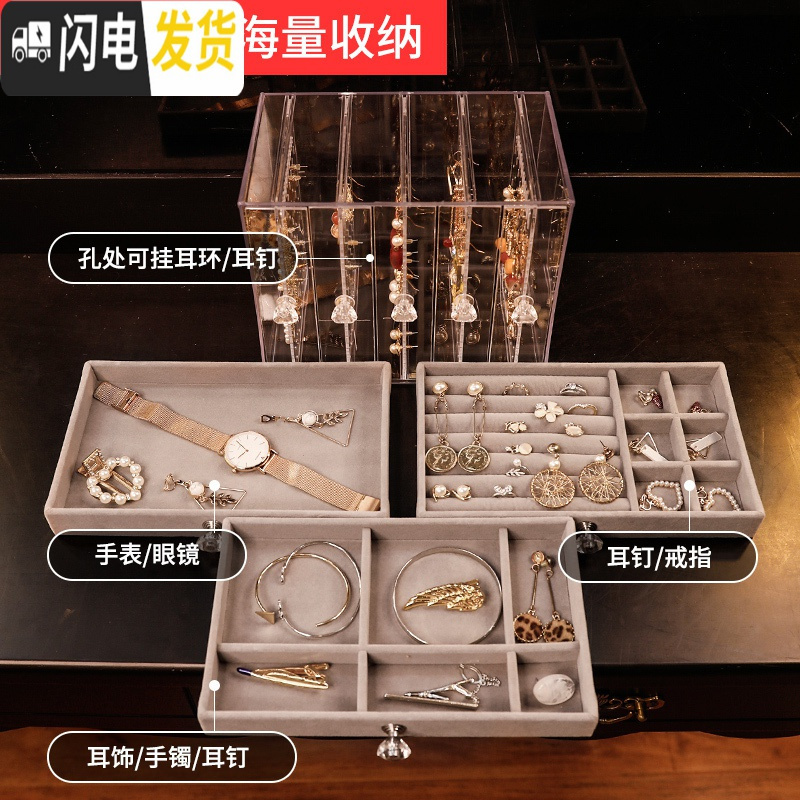 三维工匠耳环架子展示架家用收纳挂项链耳钉耳饰收纳盒大容量透明首饰盒高清大图