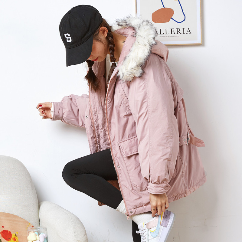 [2.5折价365元]唐狮连帽羽绒服女新款韩版宽松戴帽领宽松上衣外套潮