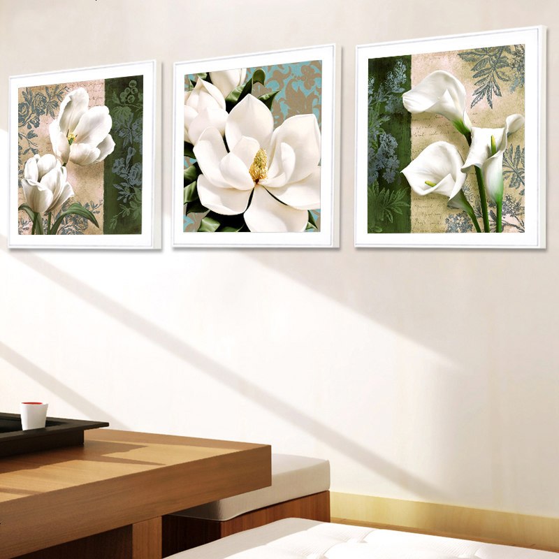 钻石画花卉贴钻十字绣粘钻点钻满钻新款客厅挂画砖石秀餐厅三联画