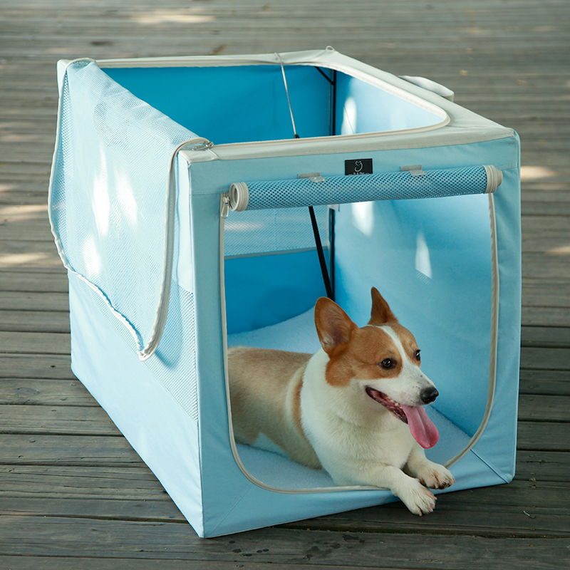 猫窝封闭式夏季透气泰迪宠物小狗狗窝帐篷室内通用猫咪产房 天蓝色 L-大型