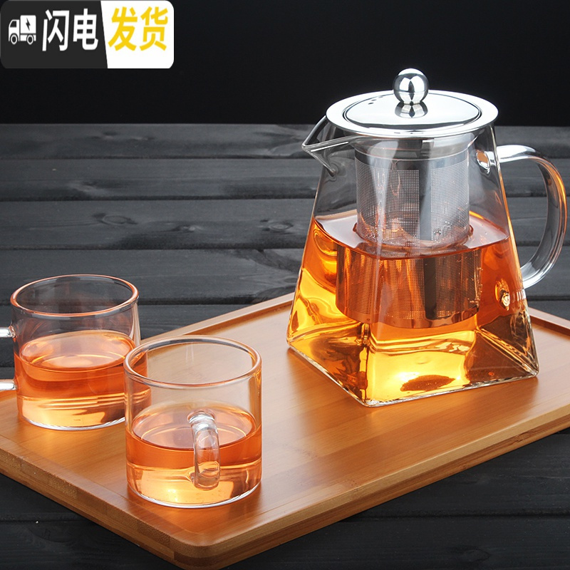 三维工匠不锈钢过滤功夫茶具加厚耐热玻璃茶壶加热可高温玻璃壶红茶泡茶壶 450龙蛋壶单个(适合1-2人)