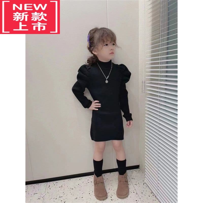 可莉允韩国童装女童针织连衣裙2022秋冬新款儿童洋气中长款高领毛衣裙图片