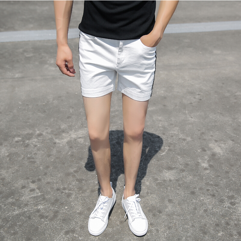 梵克公牛三分裤男时尚夏季热裤潮流社会小伙背带裤牛仔短裤3分白色男