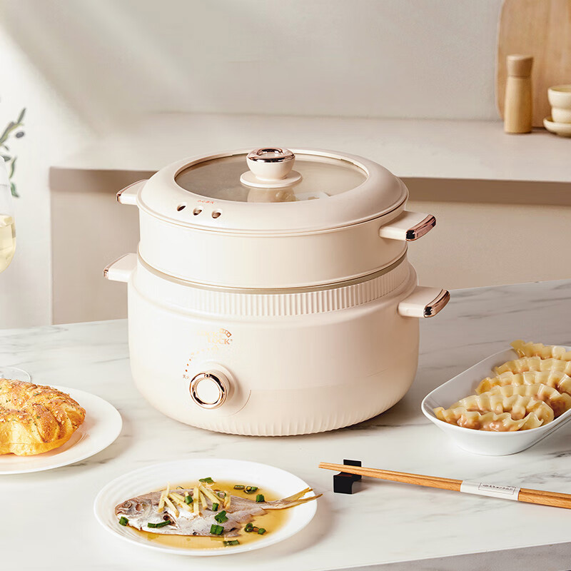 乐扣乐扣电火锅4L多功能双层大容量多用途锅EJP1357WHT高清大图
