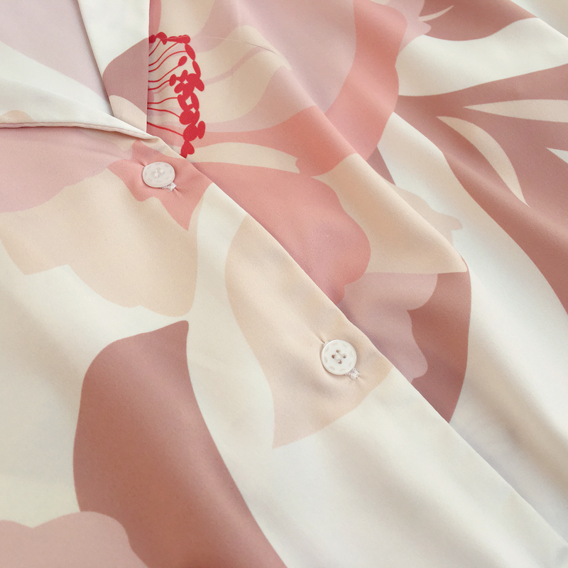 清新素雅缎面柔然睡衣女长袖春秋薄款仿真丝翻领可外穿家居服套装