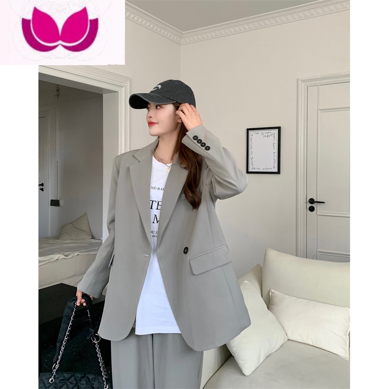 七斓大码梨形身材穿搭西装套装2023秋季新款女高级感炸街外套阔腿裤 灰绿色西装 XL码建议120140斤