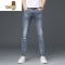 YANXU高端浅色牛仔裤男夏季薄款男款潮流新款弹力修身小脚裤子男士