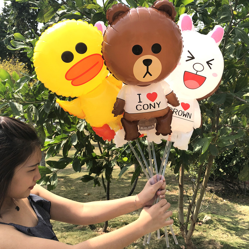 卡通布朗熊手持棒儿童玩具氢气球微商地推扫码一元以下小礼品批