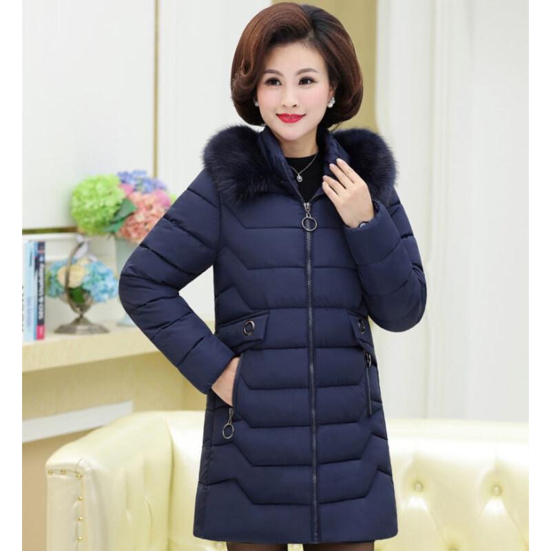 迪鲁奥(DILUAO)中老年羽绒服女40岁50中年人妈妈装中长款加厚外套冬季新款官方品牌女装 蓝色 3XL【建议120-135斤穿】