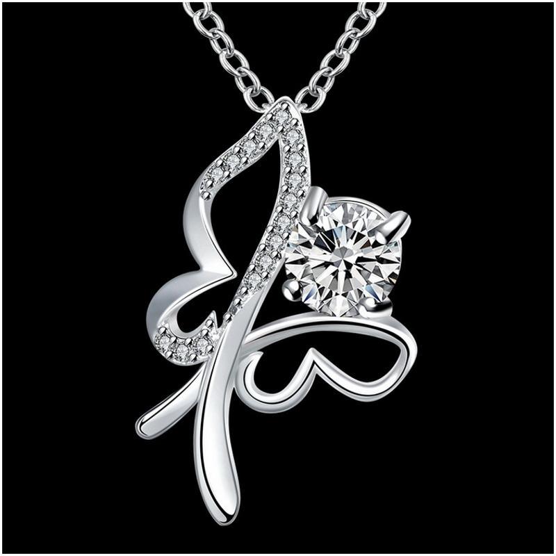N021Women Silver Necklace 日韩优雅蝴蝶坠项链女锁骨配饰银饰送女朋友七夕情人节礼物