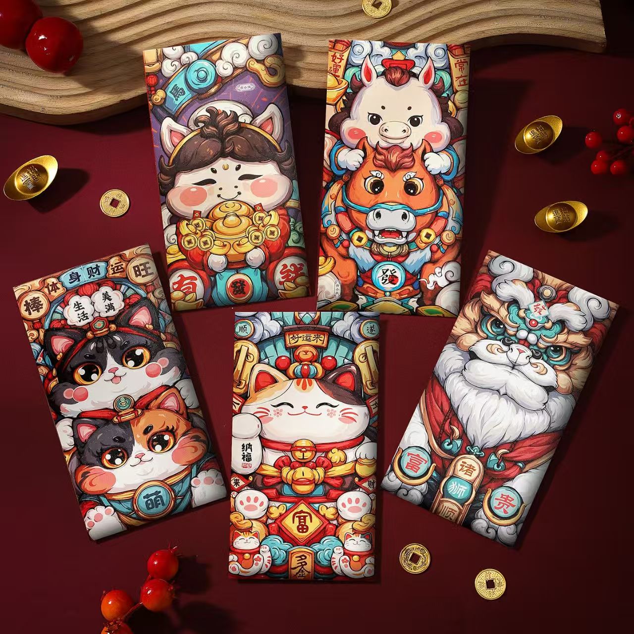 2026马年新款国风行大运卡通红包6个 春节创意礼品红包袋新年祝福中式个性利是封高清大图
