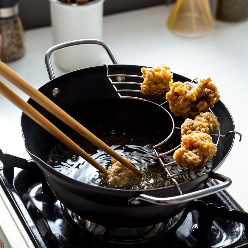 炸油锅天妇罗油炸锅日式家用煎锅小炸不沾锅省油小型迷你蒸煮炸油锅