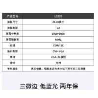 联想(Lenovo)电脑显示器 商务办公家用 低蓝光 高色域 显示屏 21.45英寸 L2235/V2235