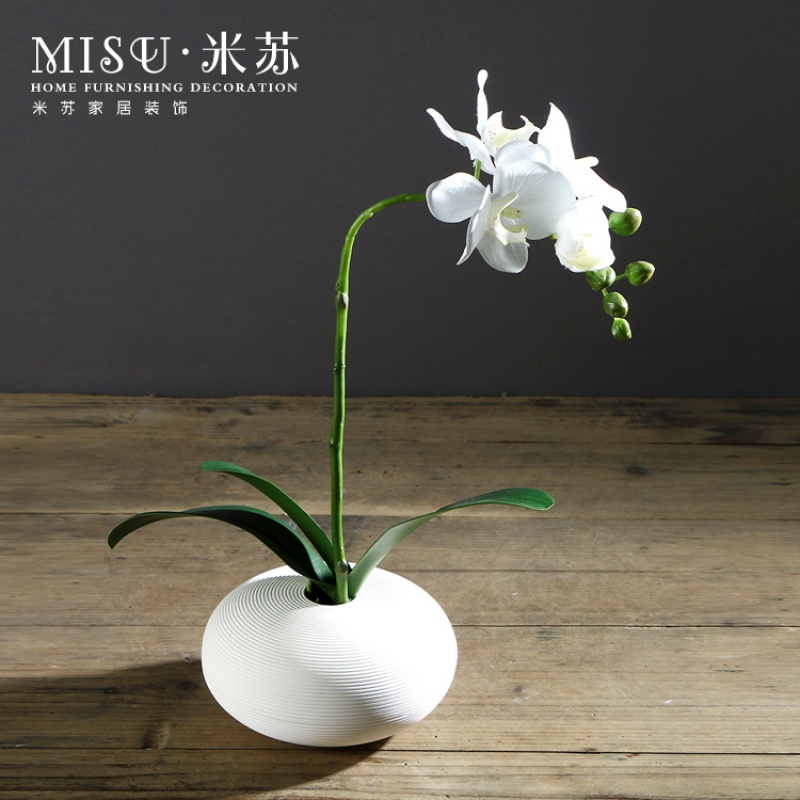 新中式陶瓷花瓶白色蝴蝶兰套装仿真花艺客厅假花绢花玄关装饰摆件 三维工匠 白色蝴蝶兰套装大号;如图一套高清大图
