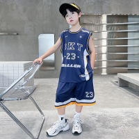 男童夏装背心套装2025新款中大儿童男孩夏季速干无袖帅气时髦潮酷 150cm 藏青色