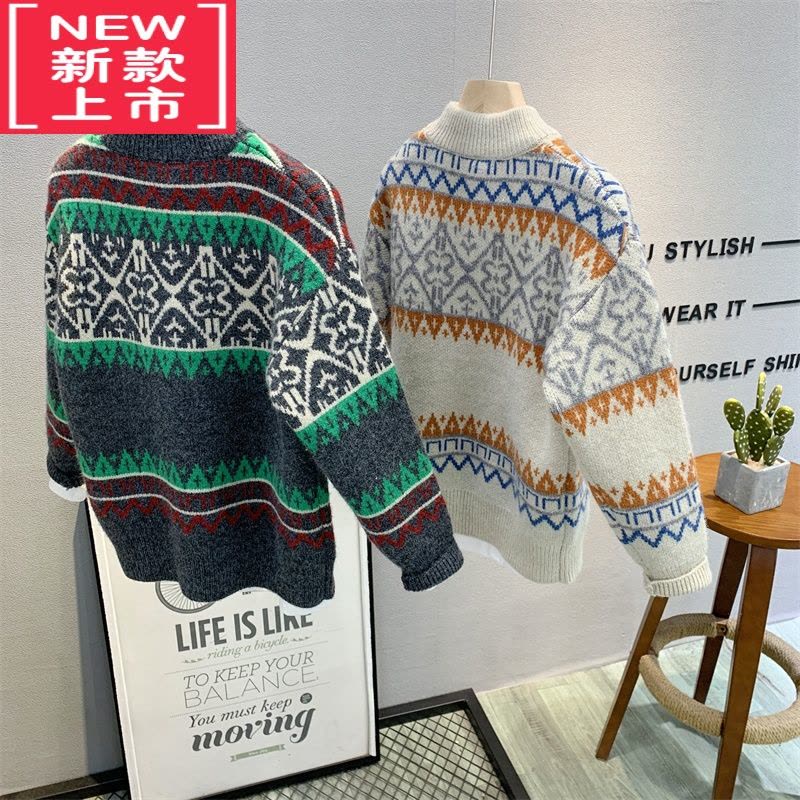 可莉允卡芙恰恰童装 中大童韩版提花毛衣22冬季新品潮流洋气针织衫图片