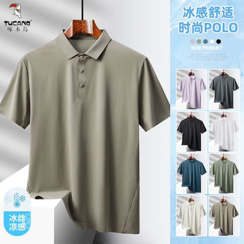 啄木鸟冰丝无痕短袖T恤男士新款夏季透气速干高端商务爸爸polo衫高清大图