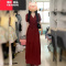 YIBUSHENG简单大方红色V领连衣裙子女装季2024新款小个子高级感收腰长裙