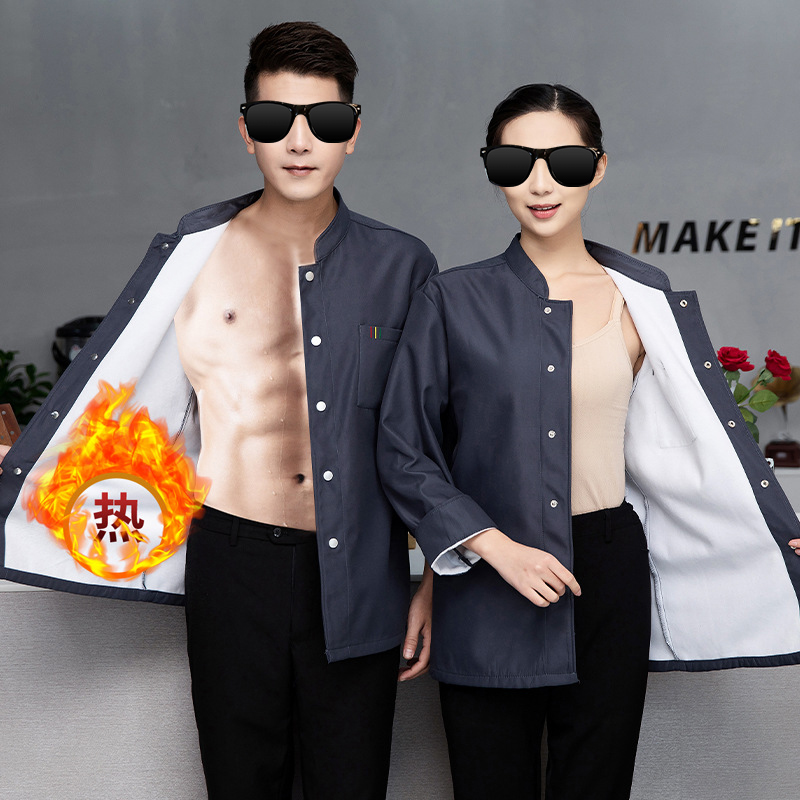TDUO加绒加厚冬装厨师服X3 套 灰色 3XL