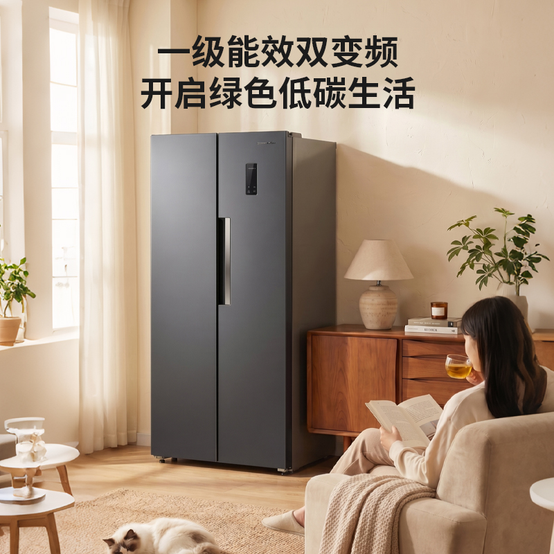 上菱 LR465WSPE 对开门冰箱 一级能效 风冷无霜 双变频离子净味 大容量节能家用丝蕴灰高清大图