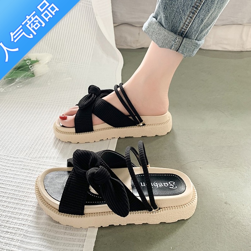 SUNTEK两穿凉鞋女夏外穿2023年新款ins潮配裙子厚底仙女风罗马沙滩拖穿高清大图