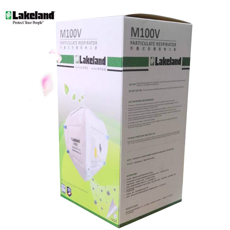 Lakeland防尘口罩KN95防雾霾PM2.5成人 耳带折叠式带阀口罩 M100(无呼吸阀) 50只 均码
