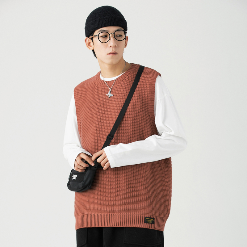 baluoshang秋冬情侣宽松休闲毛衣背心男韩版潮流无袖坎肩男士针织马甲