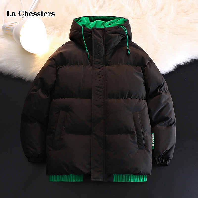 官方休闲棉服男士棉衣秋冬季美式潮牌连帽青少年加厚棉袄冬装外套 黑色 3XL