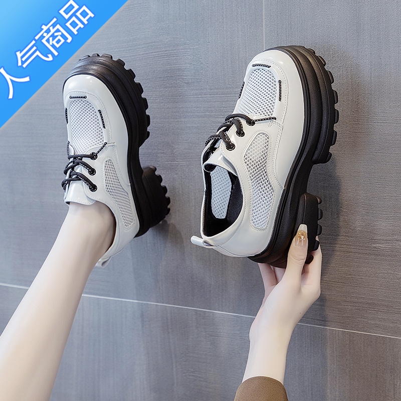 SUNTEK英伦风内增高小皮鞋女鞋子松糕厚底玛丽珍鞋2023年新款镂空乐福鞋高清大图