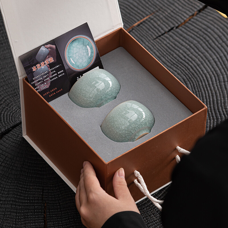 苏氏陶瓷/SUSHI CERAMICS J0671 汝窑冰花釉 禅静杯开片可养金线茶杯个人杯主人杯品茗杯功夫茶杯2个礼盒