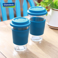 三光云彩(GLASSLOCK)玻璃水杯韩国进口钢化耐热玻璃茶杯带盖带隔热套 宝石蓝 RC106-1 500ml办公室水杯