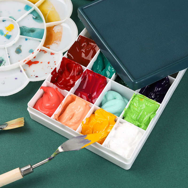 软盖10格单个小号塑料透明调色盘水粉笔颜料盒大号调色盒软盖24格水彩