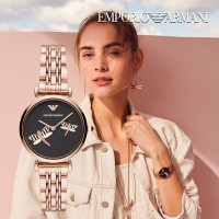 阿玛尼(EMPORIO ARMANI)手表女 简约时尚蜻蜓图案表盘钢带女士欧美品牌AR11206